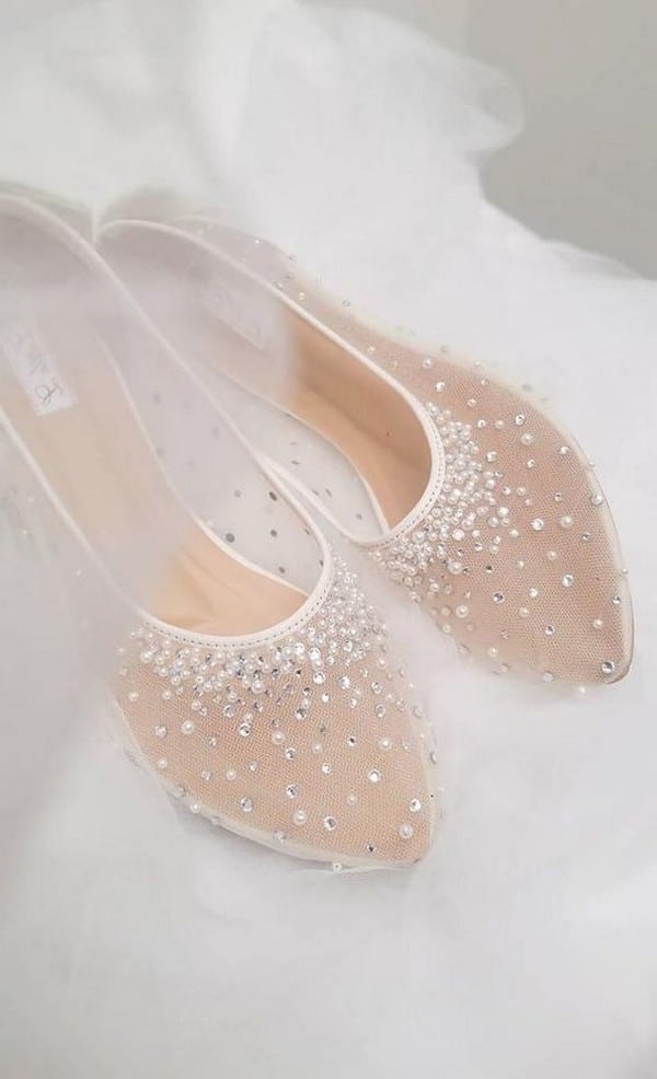 pretty pearl and rhinestone flat wedding shoes