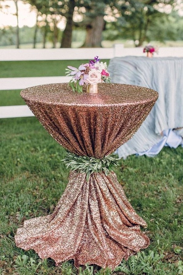 rose gold glittery wedding cocktail table decoration ideas