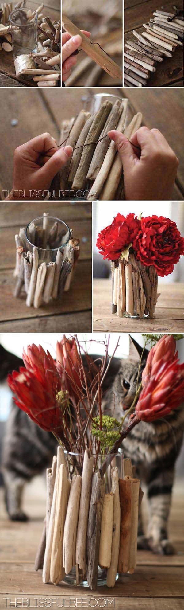 simple diy wood red floral vase wedding centerpieces