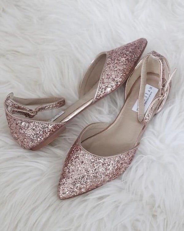 rose gold sparkly flat shoes