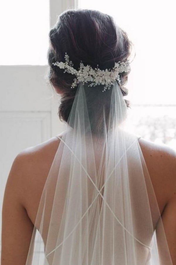 updo wedding hairstyle with veil