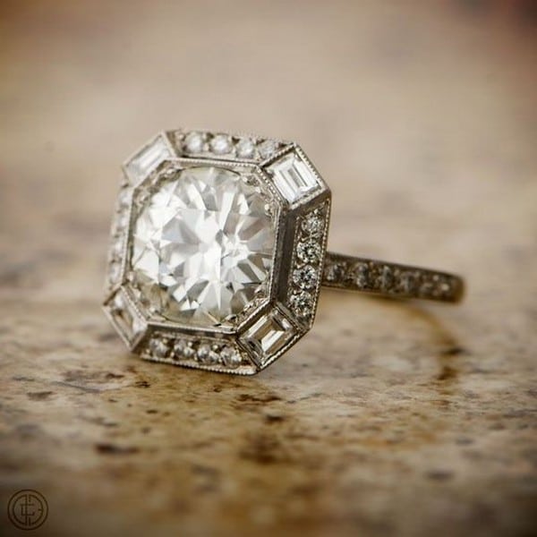 vintage asscher cut diamond engagement ring