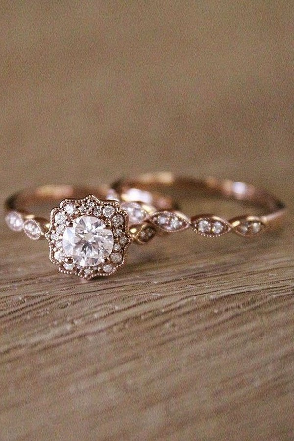 vintage engagement ring with wedding band
