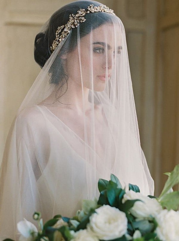 vintage wedding hairstyle with veil and headpiece