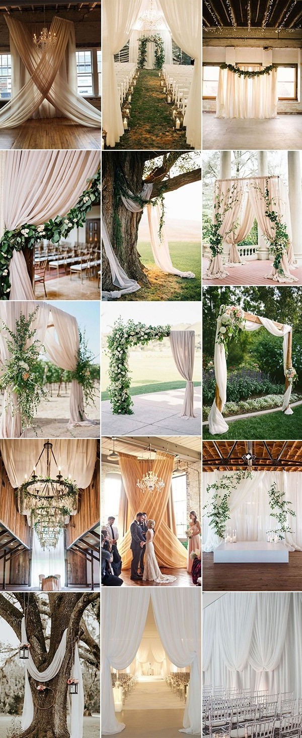 wedding ceremony decorations with draped fabric