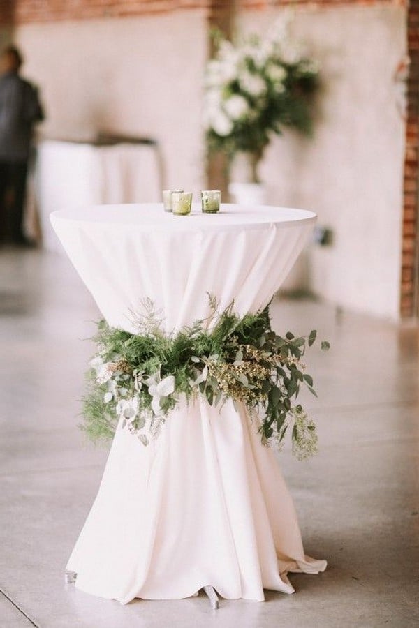 white and greenery wedding cocktail table decoration ideas