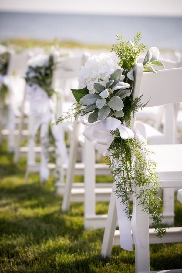 white and sage green wedding aisle decoration ideas