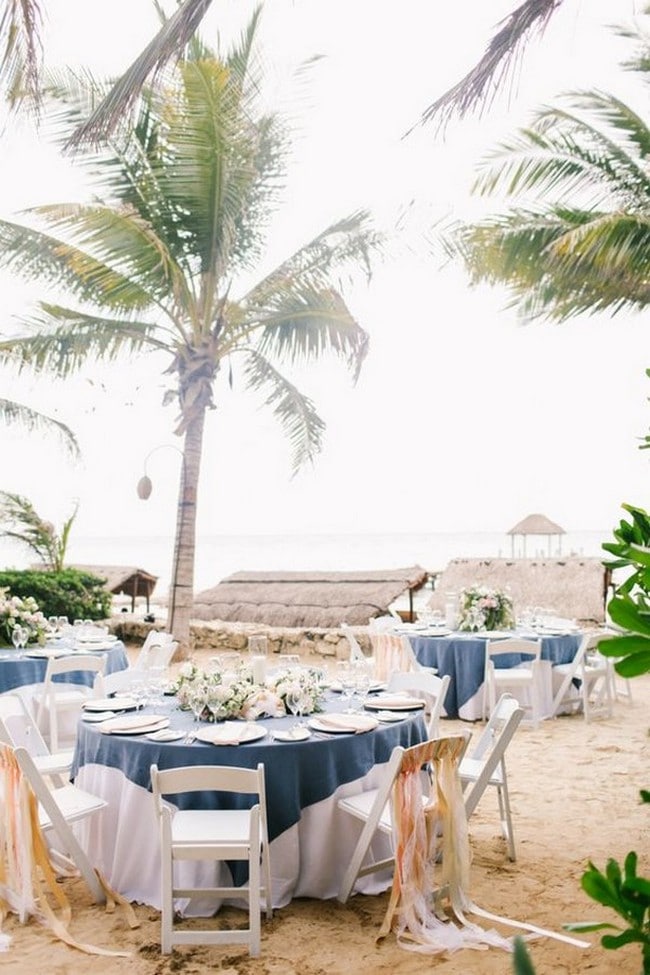 beach side wedding reception table setting ideas