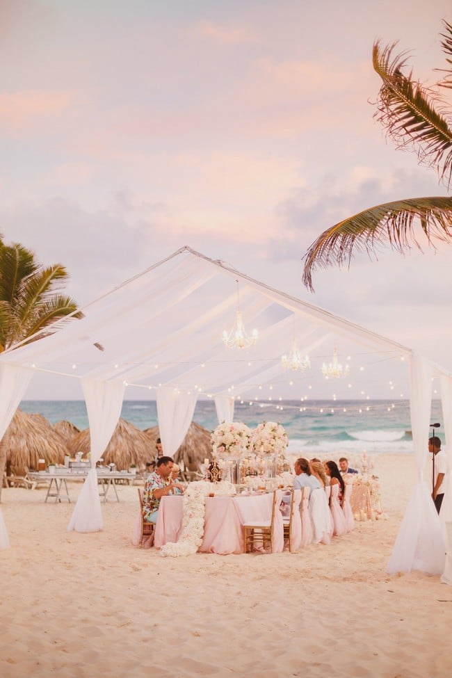 beach tented blush wedding reception