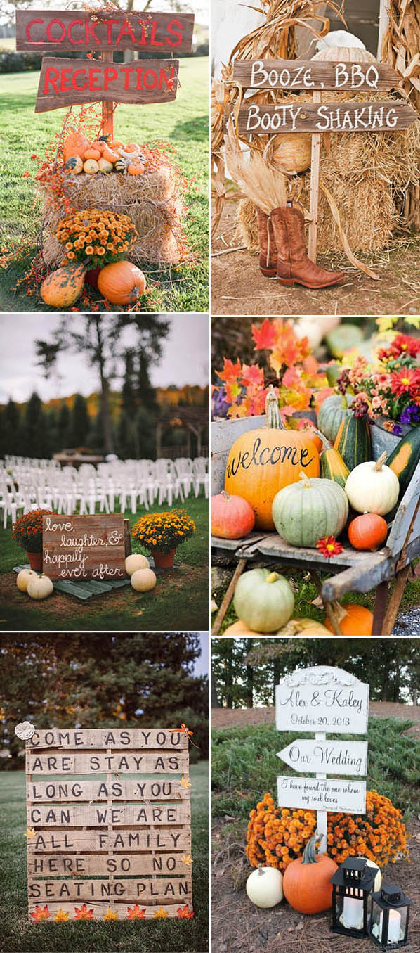 creative fall and autumn wedding signs and decoration ideas