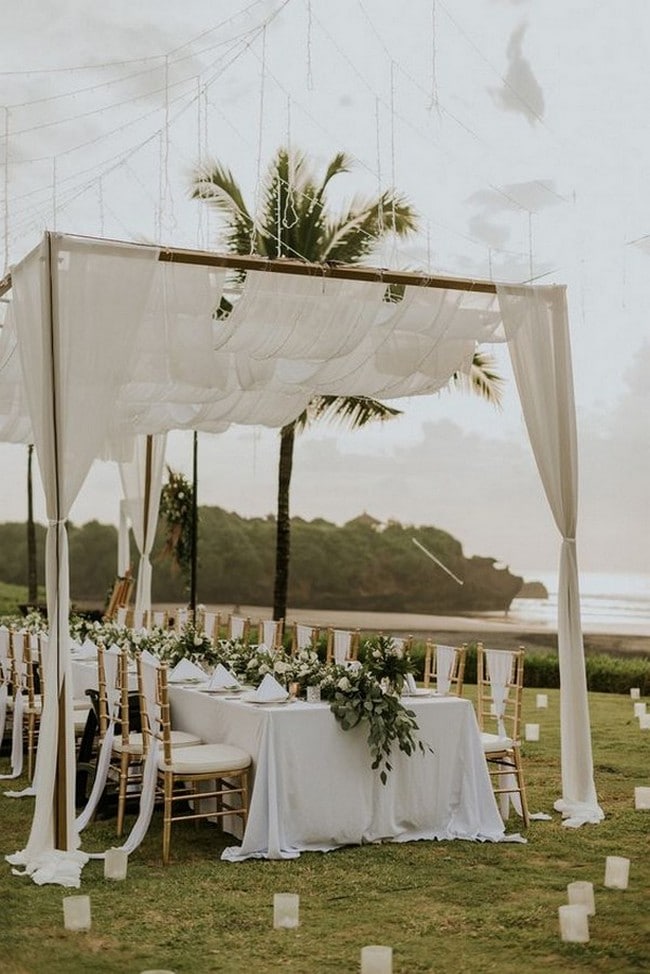 white and greenery beach wedding reception ideas