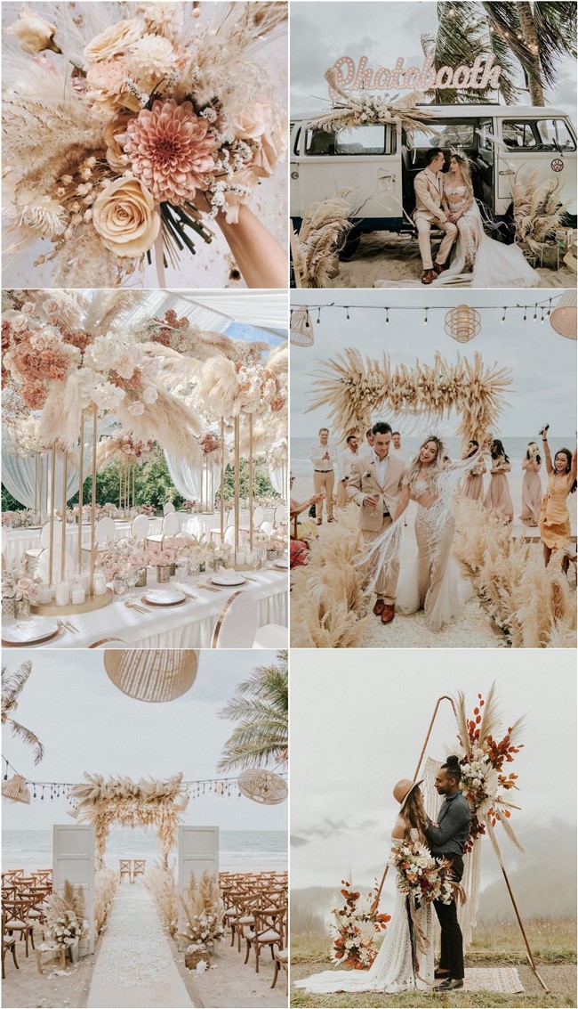 Bohemian Pampas Grass Wedding Ideas #bohoweddings #weddingideas #bohemian 