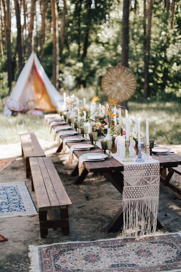 bohemian wedding reception ideas in the forest