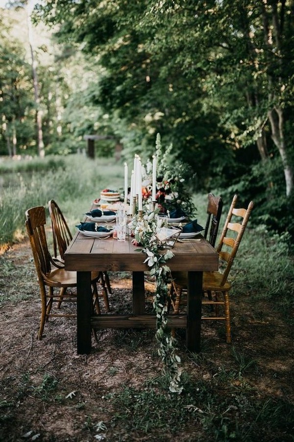 forest inspired wedding reception table setting ideas