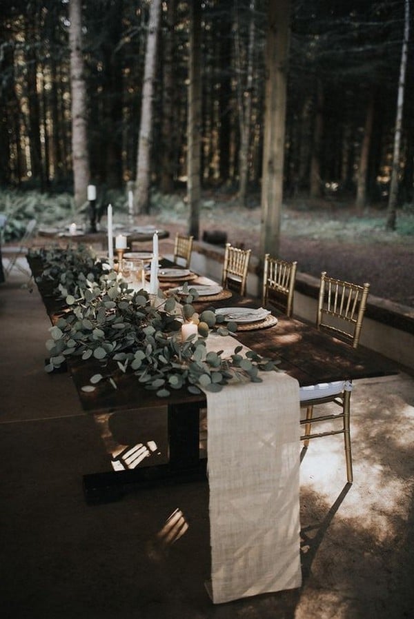 forest wedding reception table setting ideas