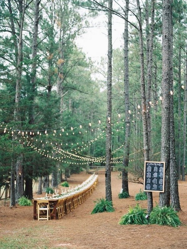 long table wedding reception ideas in the forest