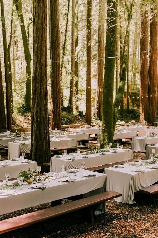 woodland forest wedding reception table settings